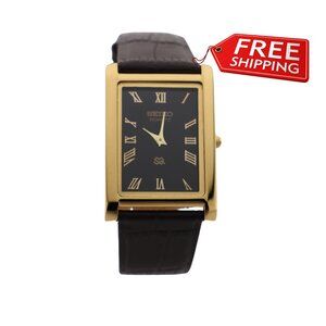 Seiko Slim Vintage Quartz Men's  Wrist Watch Black Dial with new Dark BrownStrap